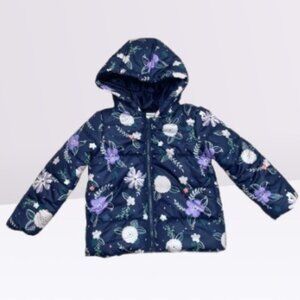 Gymboree New Navy Floral Puffer Hooded Jacket Size XS (4)